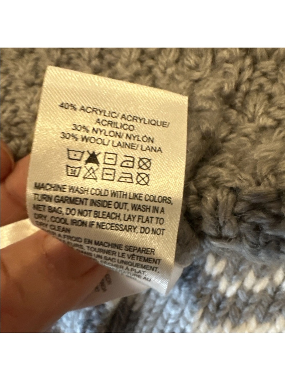 Lucky Brand LG Gray Nordic Fair Isle Wool Blend Long Open Cardigan Sweater Coat - Picture 6 of 8